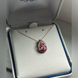 NIB jcpenney pink sapphire and diamond gold necklace !